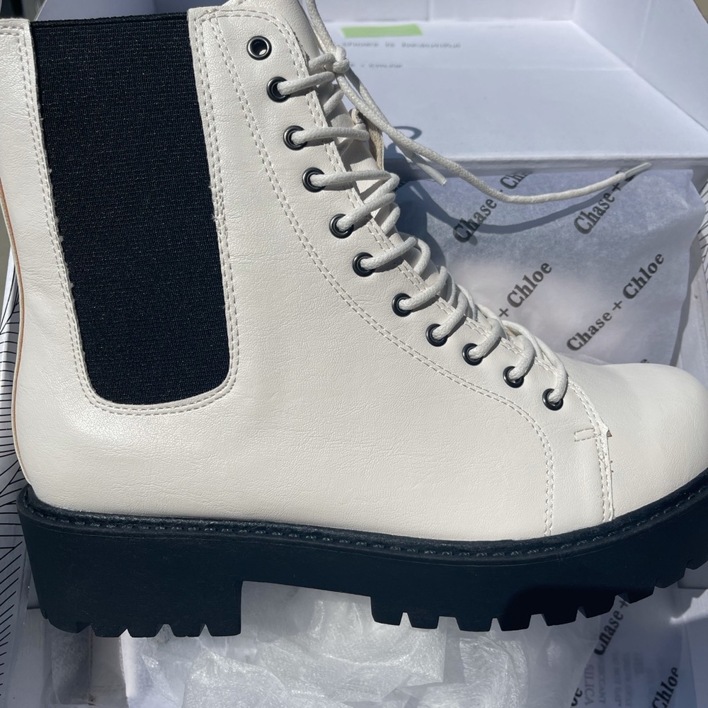 💜 Chase & Chloe White Combat Boots - Picture 6 of 6